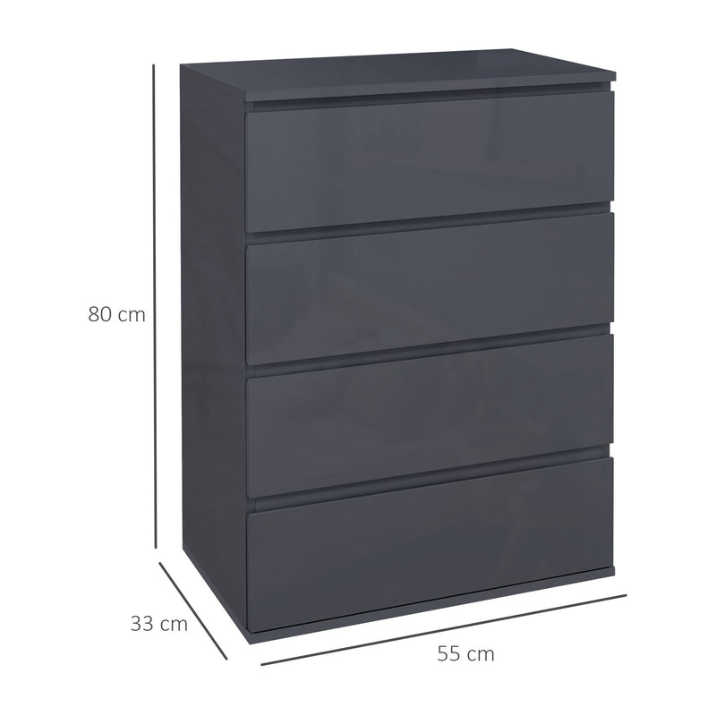 High Gloss 4-Drawer Dresser - Contemporary Bedroom Storage Cabinets - Sleek Organization Solution for Modern Homes