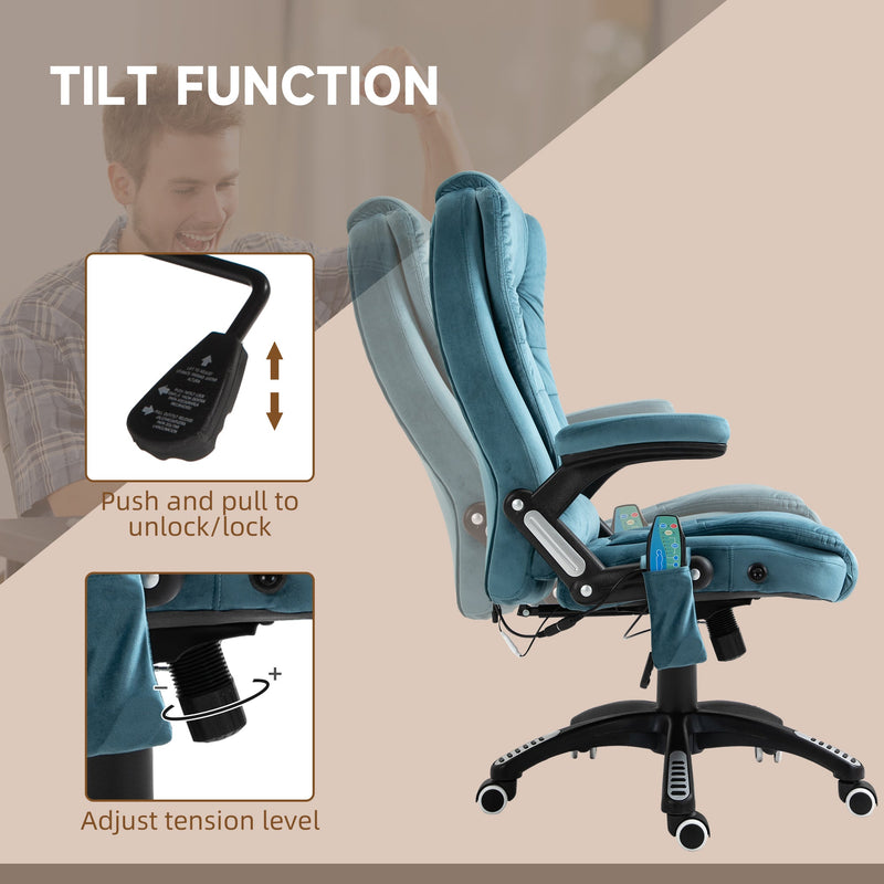 Heated Massage Recliner Chair with Velvet Fabric - 6-Point Vibrating Office Chair, 360° Swivel Base, Plush Comfort - Ideal for Soothing Relaxation & Stress Relief in Workplace or Home