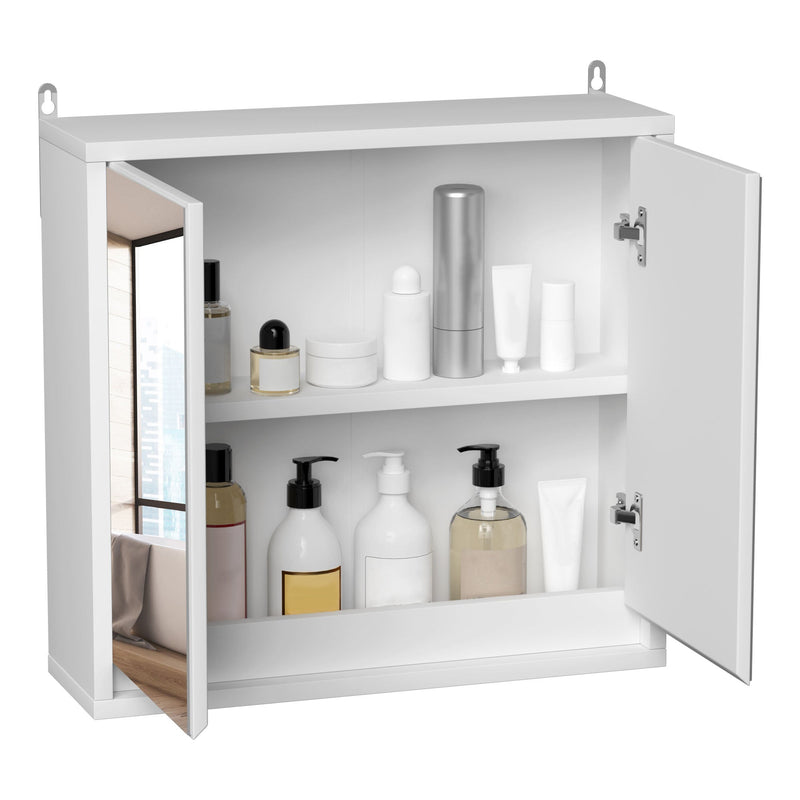 Bathroom Mirror Cabinet with Double Doors - Wall Mounted Storage Unit with Shelf - Elegant White Organizer for Restroom Essentials