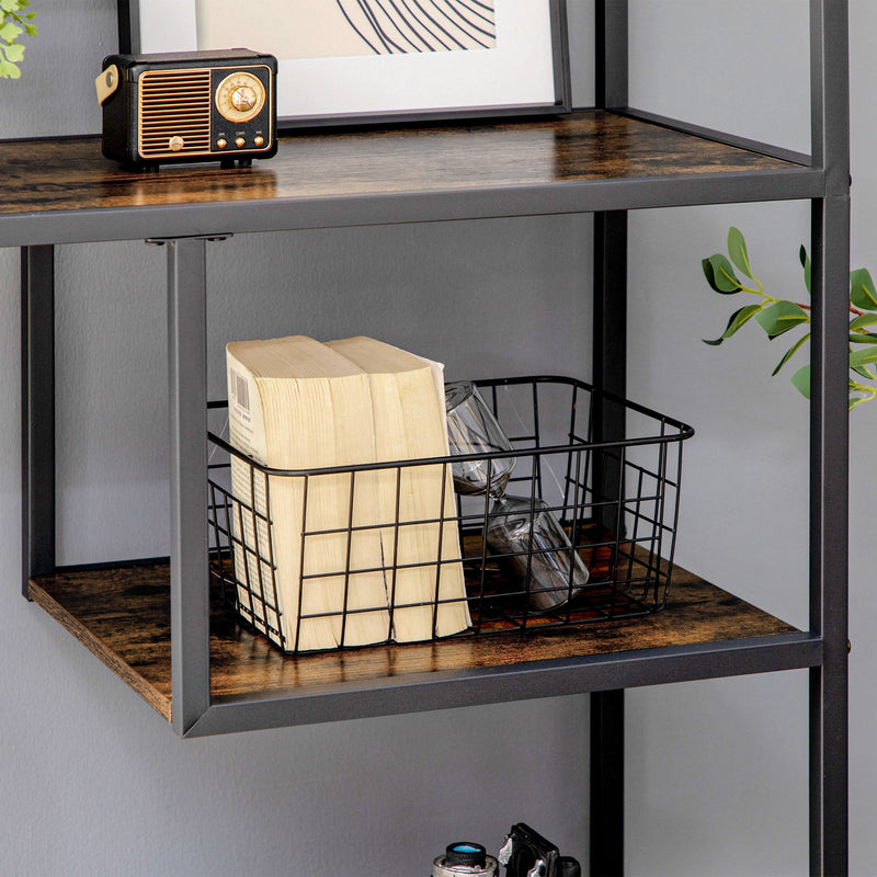 7-Tier Industrial Bookcase - Metal Shelving Unit with Rustic Brown Finish - Versatile Storage for Living Room, Home Office, and Bedroom