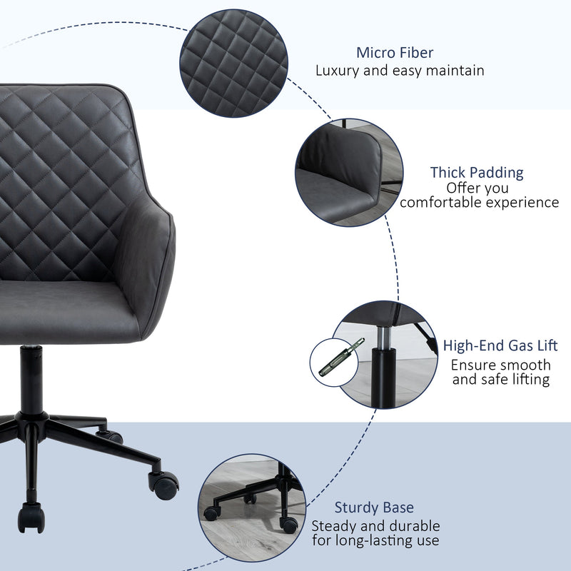 Swivel Leather-Feel Office Chair - Mobile Study & Leisure Seating Solution in Grey - Perfect for Home Office Comfort and Style