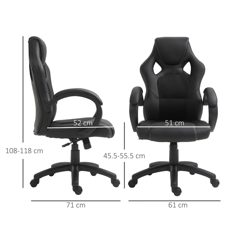 Faux Leather High-Back Computer Chair - Ergonomic Swivel Office Chair with Wheels and Armrests, Black - Ideal for Home Office Comfort and Style