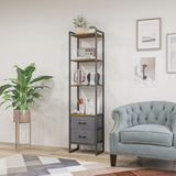 4-Tier Industrial Bookcase with Fabric Drawers - Rustic Brown Storage Shelf with Metal Frame for Versatility - Ideal for Living Room and Bedroom Organization