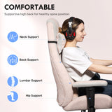 HOMCOM Fabric Gaming Chair with Lumbar Support, Headrest - Pale Pink
