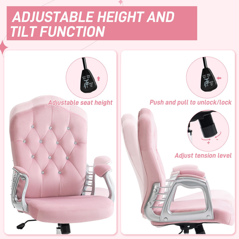 Ergonomic Office Chair - Adjustable Height & Tilt, 360-Degree Swivel Wheels, Pink - Ideal for Comfortable Desk Seating in Offices or Home Study