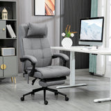 Ergonomic Reclining Office Chair with Vibration Massage and Heat - Fabric Desk Chair with Head Pillow, Footrest, and Armrest in Grey - Comfort for Long Hours at Work or Gaming