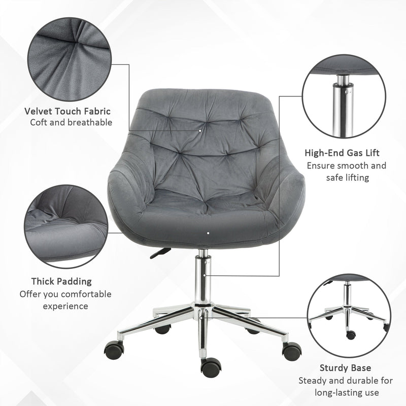 Ergonomic Velvet Home Office Chair - Comfy Adjustable Computer Desk Chair with Arm and Back Support - Ideal for Extended Work Sessions, Dark Grey