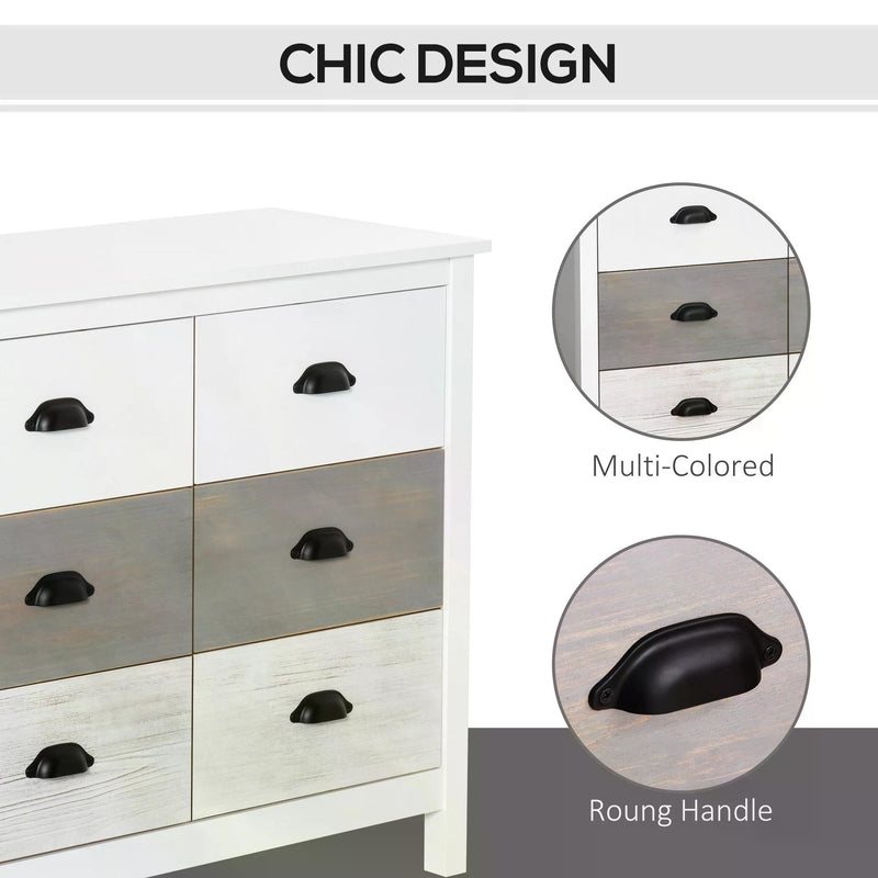 6-Drawer Side Cabinet Home Organizer - Spacious Storage Unit with Round Handles - Perfect for Bedroom & Living Room Organization