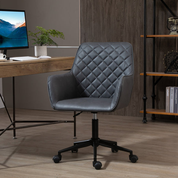 Swivel Leather-Feel Office Chair - Mobile Study & Leisure Seating Solution in Grey - Perfect for Home Office Comfort and Style