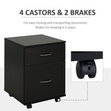 Rolling File Cabinet with Two Drawers - Mobile Storage Unit and Bedside Table in Black - Space-Saving Solution for Home and Office Organization
