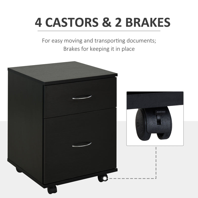 Rolling File Cabinet with Two Drawers - Mobile Storage Unit and Bedside Table in Black - Space-Saving Solution for Home and Office Organization