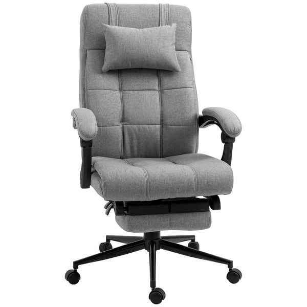 Ergonomic Office Chair with Footrest - Armrests, Lumbar Support & Adjustable Headrest in Light Grey - Comfort Seating for Long Work Hours