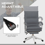 Ergonomic Reclining Office Chair with Vibration Massage and Heat - Faux Leather Desk Chair with Footrest, Armrest, and Plush Double-Tiered Padding, Grey - Comfort for Long Hours at Work