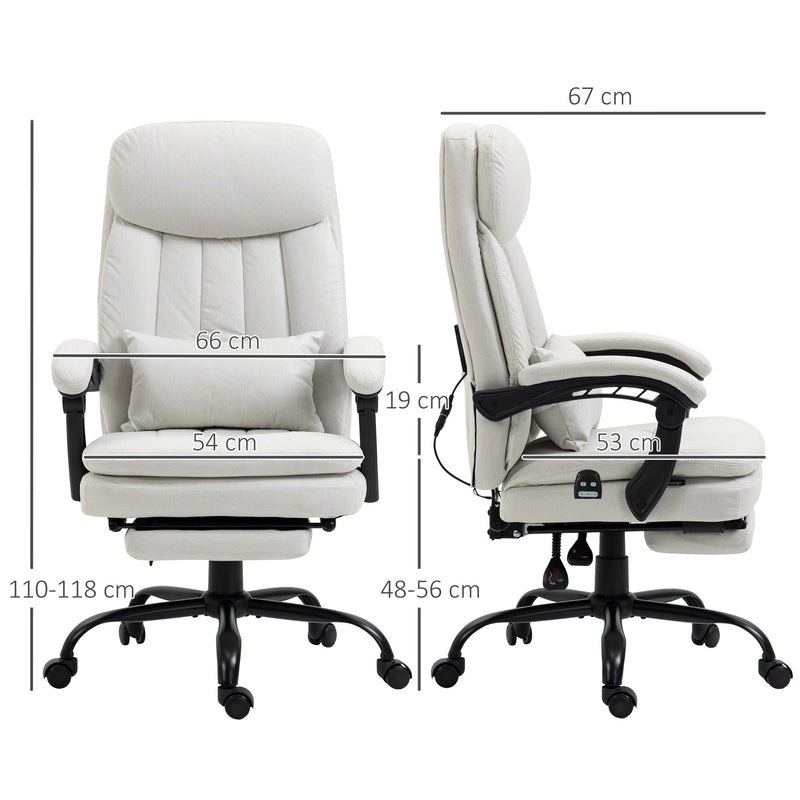 Ergonomic Heated Massage Office Chair with Footrest - Microfiber Reclining Computer Chair with Lumbar Support, Adjustable Armrests, Cream White - Comfort for Long Working Hours