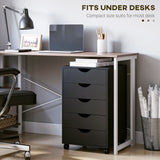 Mobile Vertical File Cabinet with 5 Drawers - Modern Rolling Filing Unit & Printer Stand for Home Office - Black Storage Organizer for Documents