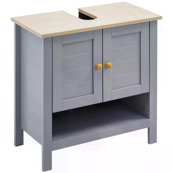 Under Sink Storage Cabinet - Bathroom Vanity Unit with Adjustable Shelf, Pedestal Design in Grey - Space-Saving Solution for Bathroom Organization