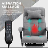 Ergonomic Reclining Office Chair with Vibration Massage and Heat - Fabric Desk Chair with Head Pillow, Footrest, and Armrest in Grey - Comfort for Long Hours at Work or Gaming