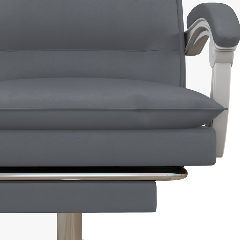 Ergonomic Reclining Office Chair with Vibration Massage and Heat - Faux Leather Desk Chair with Footrest, Armrest, and Plush Double-Tiered Padding, Grey - Comfort for Long Hours at Work