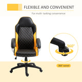 High-Back Faux Leather Office Chair with Diamond Line Detailing - Ergonomic Rocker Swivel Desk Chair with Wheels, Black and Orange - Ideal for Home Office and Computer Workstations