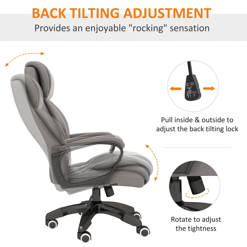 High Back Executive Office Chair with 6-Point Vibration Massage - Extra Padded Ergonomic Swivel Chair with Tilt Function, Grey - Ideal for Stress Relief and Long Hours at Desk
