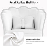 HOMCOM Velvet Office Chair with Petal Shell Back and Lumbar Pillow, Armless Desk Chair with Wide Seat and Tilt Function, Height Adjustable Swivel Makeup Vanity Chair for Bedroom, White