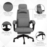 Ergonomic High Back Recliner Office Chair - Adjustable Height, Swivel Wheels, with Footrest and Lumbar Support in Dark Grey - Ideal for Comfortable Working and Relaxation