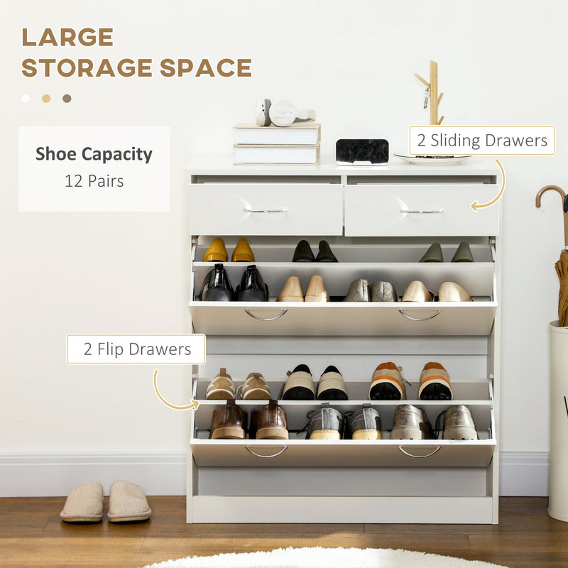 Slim Footwear Rack with Dual Flip Compartments - Space-Saving Adjustable Shoe Cabinet Holds 12 Pairs - Ideal for Small Entryways and Closets