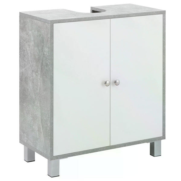 Under Sink Bathroom Cabinet - Vanity Unit with Pedestal Design and Adjustable Storage Shelves - Space-Saving Organizer for Bathroom Essentials in White and Grey