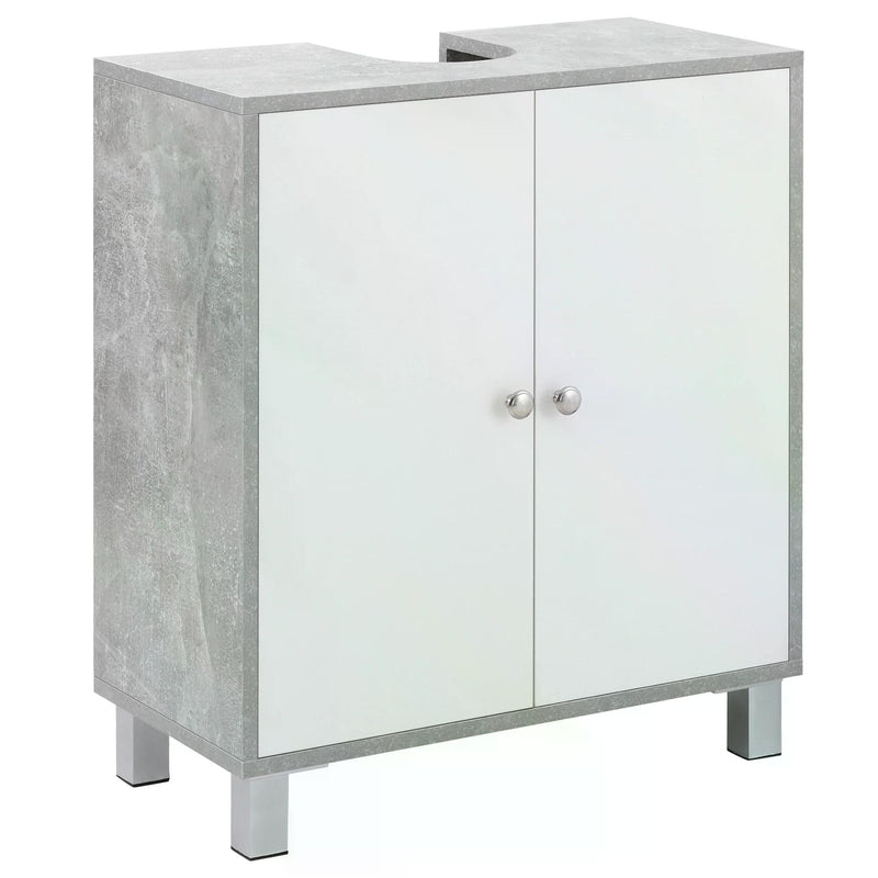 Under Sink Bathroom Cabinet - Vanity Unit with Pedestal Design and Adjustable Storage Shelves - Space-Saving Organizer for Bathroom Essentials in White and Grey