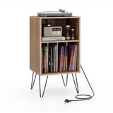Record Player Stand - 3-Tier, Charging Station Shelf, 4 Dividers, Rustic Brown - Ideal Storage Solution for Vinyl Enthusiasts