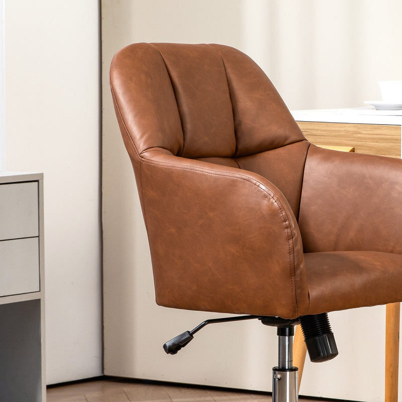 HOMCOM Computer Desk Chair, PU Leather Swivel Office Chair, Makeup Vanity Chair with Height Adjustable, Wheels, for Home Study Bedroom, Brown | Aosom UK