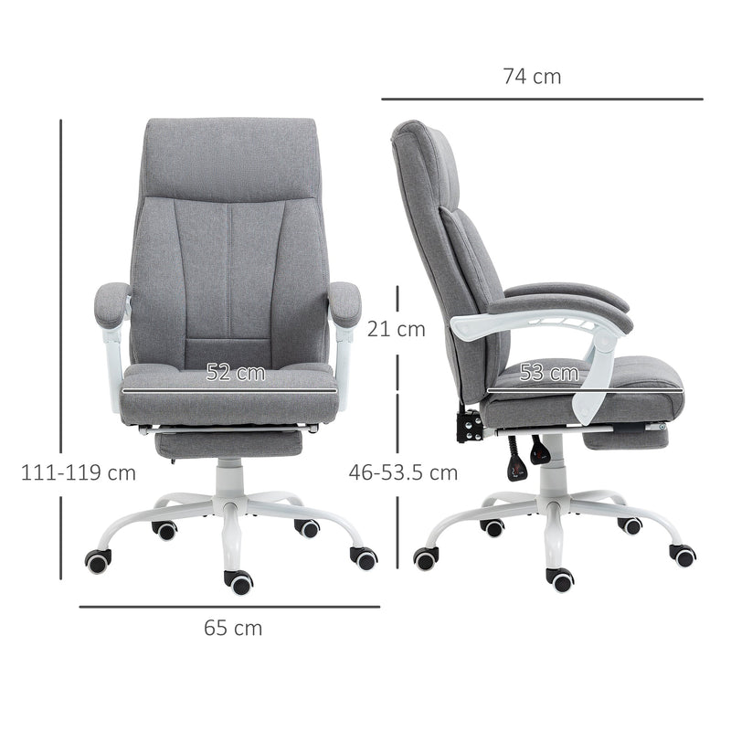 Fabric Reclining Executive Office Chair with Footrest - Adjustable Height, Swivel Wheels, Padded Arms, Grey - Comfort for Professionals at Desks or Workstations
