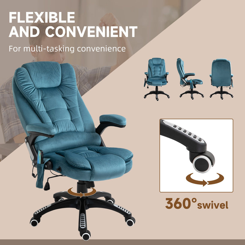Heated Massage Recliner Chair with Velvet Fabric - 6-Point Vibrating Office Chair, 360° Swivel Base, Plush Comfort - Ideal for Soothing Relaxation & Stress Relief in Workplace or Home