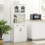 Freestanding White Kitchen Cupboard - Adjustable Shelf Storage Cabinet with Drawers and Counter - Space Organizer for Living or Dining Room