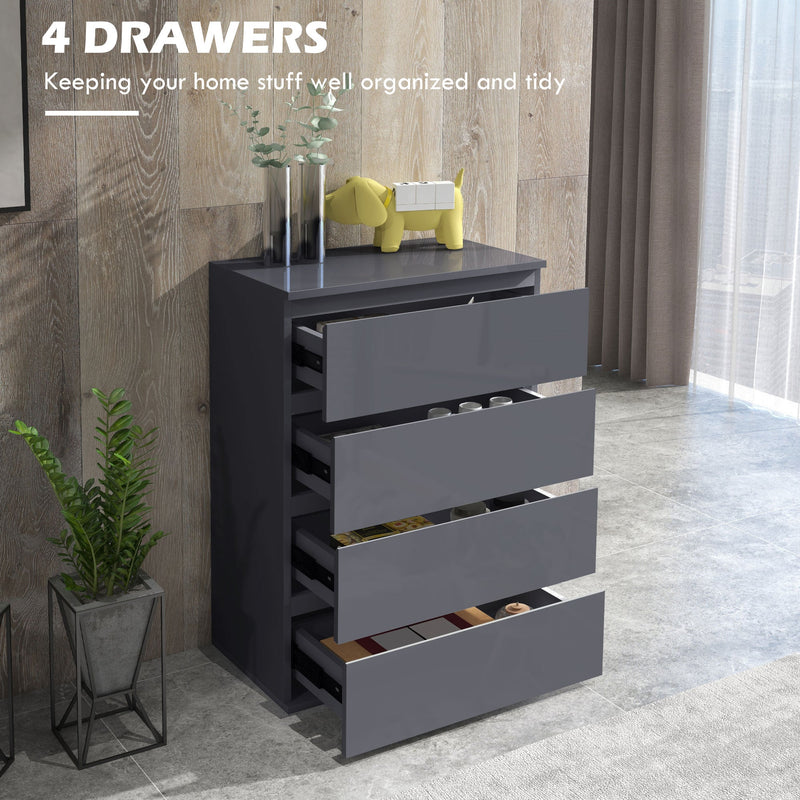 High Gloss 4-Drawer Dresser - Contemporary Bedroom Storage Cabinets - Sleek Organization Solution for Modern Homes