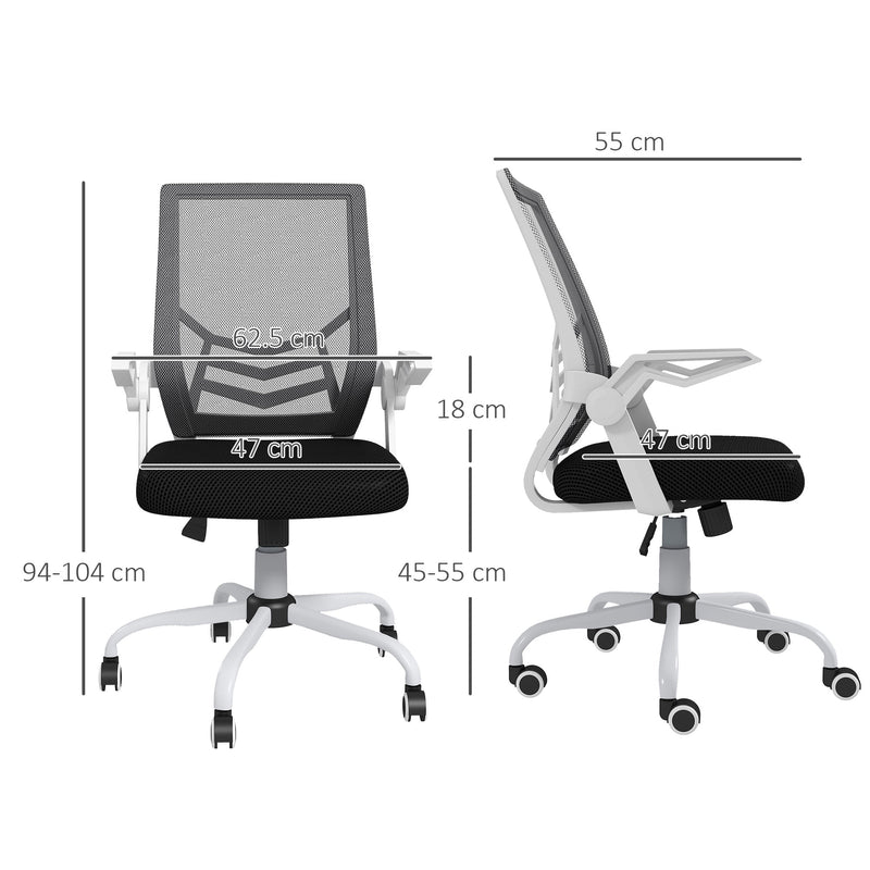 Ergonomic Mesh Office Chair with Flip-up Armrests - Lumbar Support and Smooth-Rolling Swivel Wheels - Comfortable Seating for Home Office and Desk Work