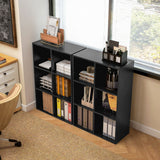 Six-Cube Organizer Shelf - Sleek Black Wood Finish Bookcase - Space-Saving Storage Solution for Home and Office