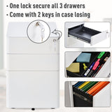 3-Drawer Steel File Cabinet with Lock - Mobile Vertical Filing Storage, Fully Assembled - Secure Organizer for Home Office or Business Documents