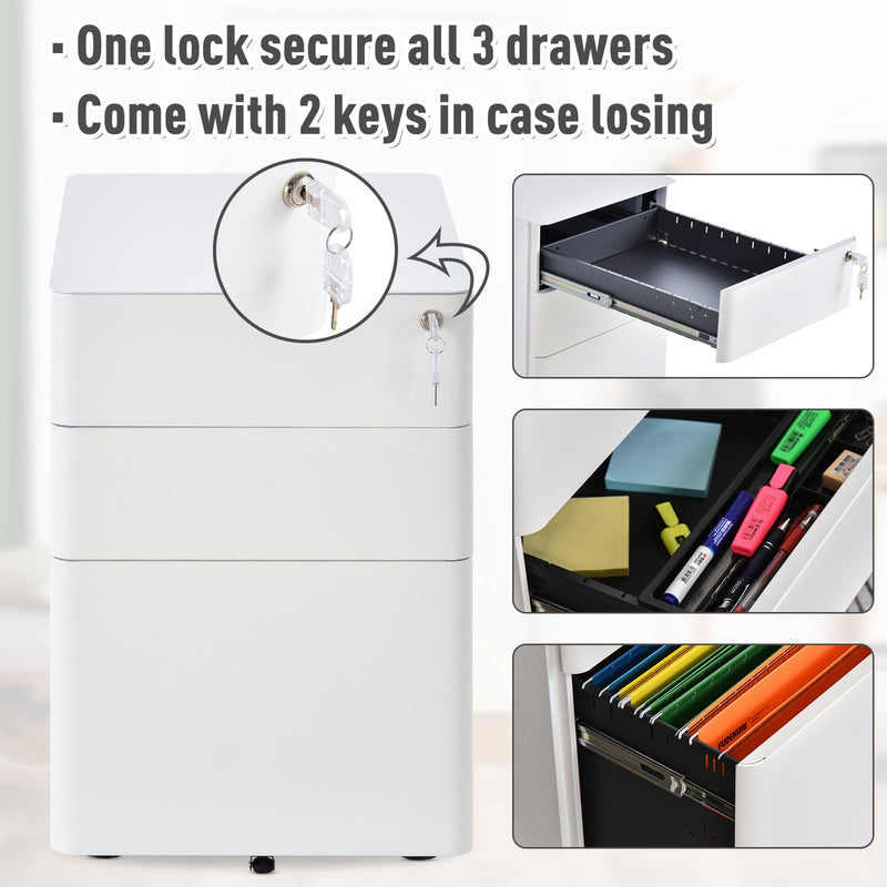 3-Drawer Steel File Cabinet with Lock - Mobile Vertical Filing Storage, Fully Assembled - Secure Organizer for Home Office or Business Documents