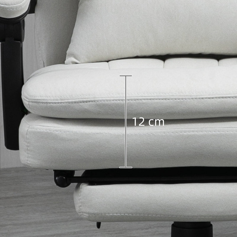 Ergonomic Heated Massage Office Chair with Footrest - Microfiber Reclining Computer Chair with Lumbar Support, Adjustable Armrests, Cream White - Comfort for Long Working Hours