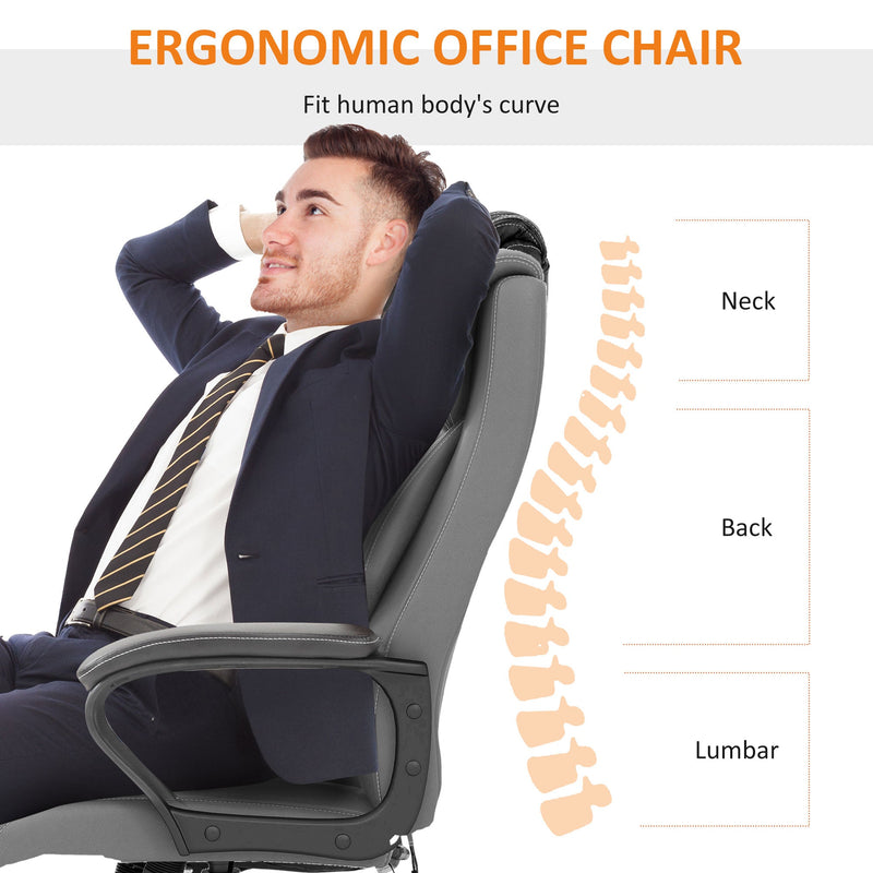 High Back Executive Office Chair with 6-Point Vibration Massage - Extra Padded Ergonomic Swivel Chair with Tilt Function, Grey - Ideal for Stress Relief and Long Hours at Desk
