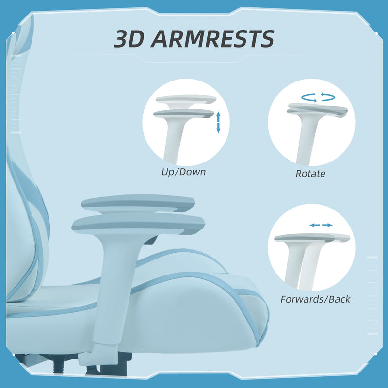 Gaming Chair with Lumbar Support - Reclining Faux Leather Computer Chair with Headrest, 3D Armrests, and Swivel Wheels - Designed for Comfortable Gaming and Office Work in Light Blue