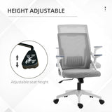 Ergonomic Grey Mesh Office Chair - Lumbar Support, Flip-up Armrests, Swivel Wheels, Adjustable Height - Comfortable Seating for Desk Work and Home Office