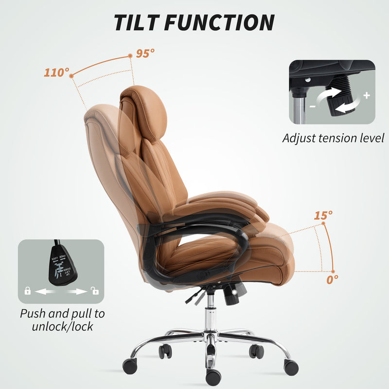 HOMCOM Spring Padded Faux Leather Office Chair - Light Brown