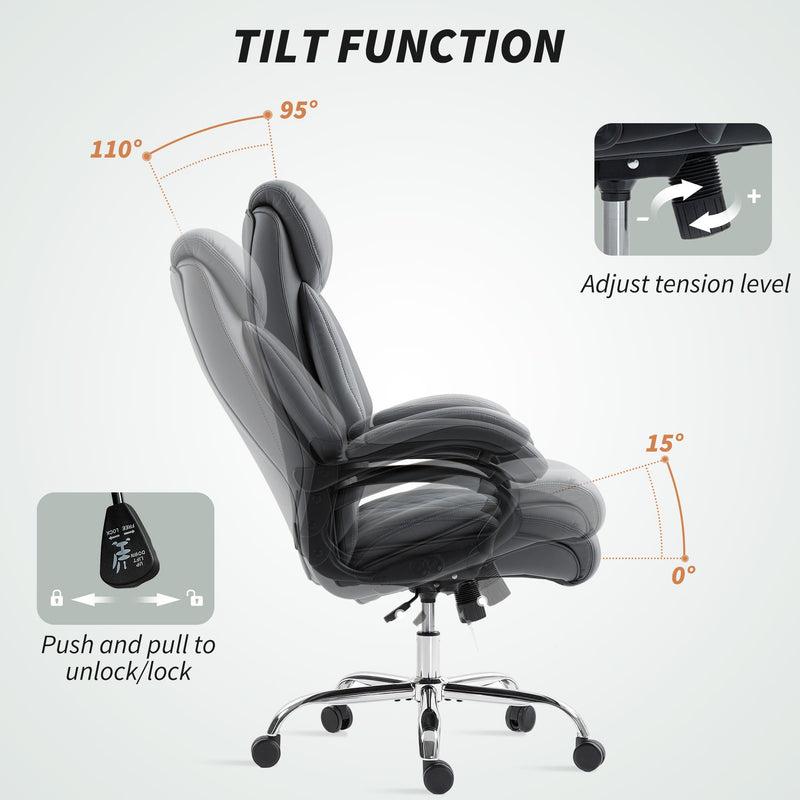 HOMCOM Super Padded Faux Leather Office Chair - Charcoal Grey