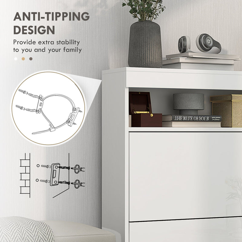 Shoe Storage Organizer for 16 Pairs - Modern White Cabinet with Flip Doors - Ideal for Entryway Clutter Control