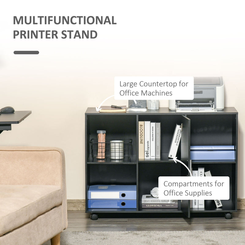 Mobile Office File Cabinet with Wheels - Lateral Stationery Storage and Printer Stand - Space Saving Solution with Open Compartment and Cupboard for Home Office