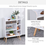 Modern Multi-Shelf Bookcase with Drawer - Freestanding 6-Tier Storage, Wooden Legs, Stylish White & Grey Finish - Ideal for Home Office and Display Décor
