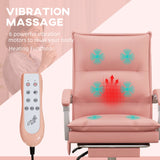 Ergonomic Heated Vibrating Massage Office Chair - Faux Leather Recliner with Footrest, Padded Armrests, Reclining Back, Double-Tier Cushioning - Comfort for Home Office Use in Stylish Pink