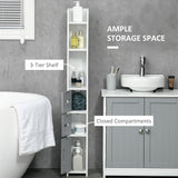 Freestanding Tall Grey Bathroom Storage Cabinet - Modern Design with Open Shelves & 3 Cupboards - Ideal for Bathroom Organization, Bedroom & Hallway Spaces